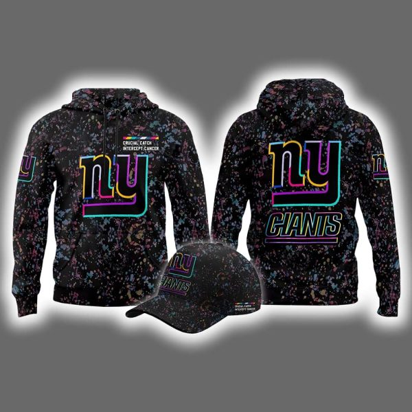 2025 NY Giants Crucial Catch Intercept Cancer Hoodie Cap