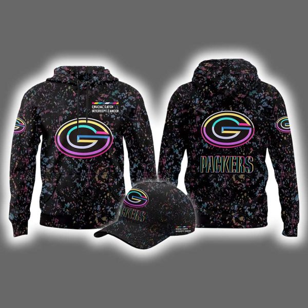 2025 Packers Crucial Catch Intercept Cancer Hoodie Cap