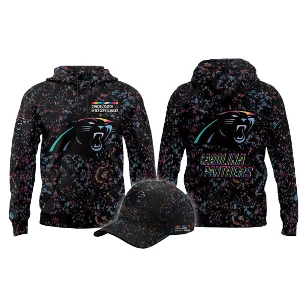 2025 Panthers Crucial Catch Intercept Cancer Hoodie Cap 2