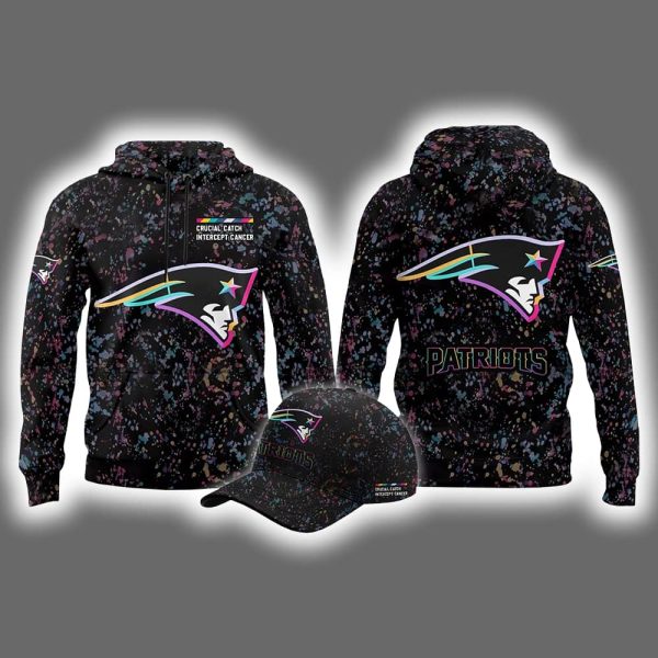 2025 Patriots Crucial Catch Intercept Cancer Hoodie Cap