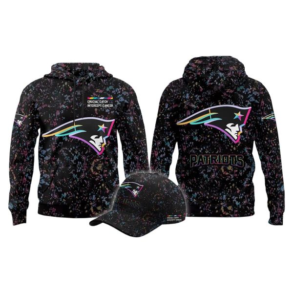 2025 Patriots Crucial Catch Intercept Cancer Hoodie Cap 2