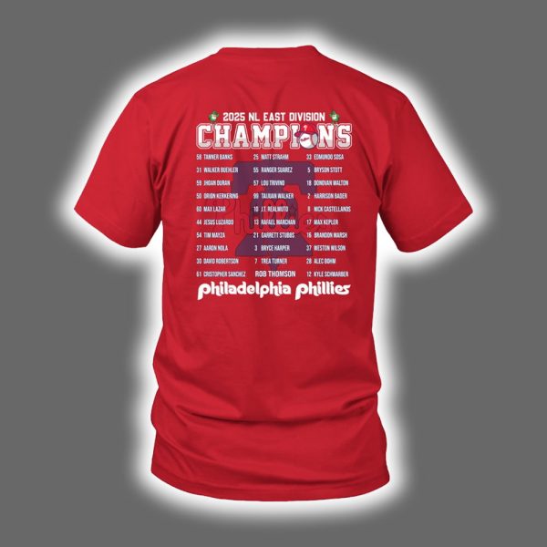 2025 Phillies Red October B2B NL East Division Champions Two Sided Shirt