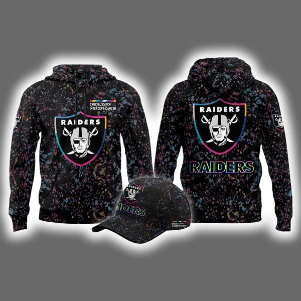 2025 Raiders Crucial Catch Intercept Cancer Hoodie Cap