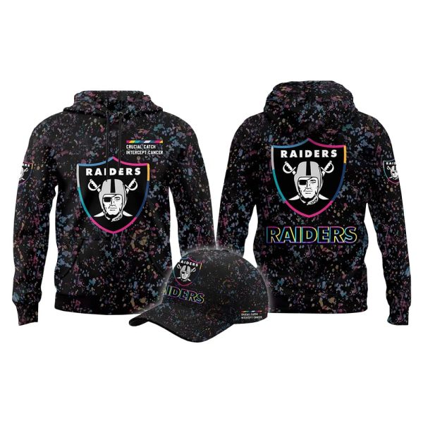 2025 Raiders Crucial Catch Intercept Cancer Hoodie Cap 2