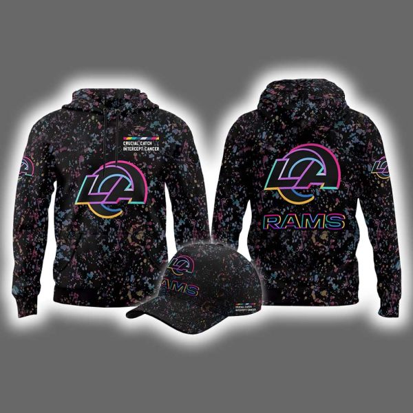 2025 Rams Crucial Catch Intercept Cancer Hoodie Cap