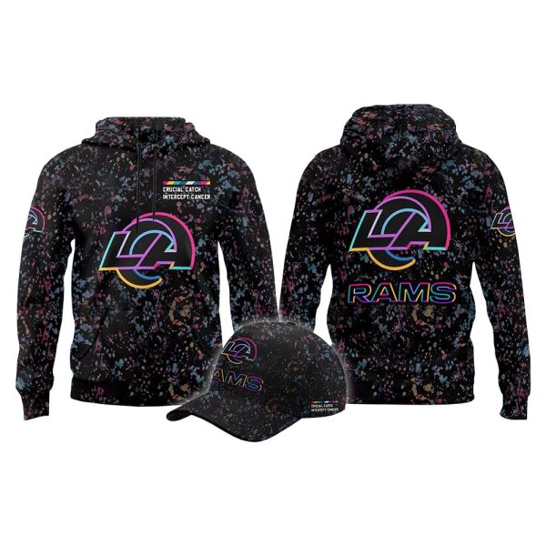 2025 Rams Crucial Catch Intercept Cancer Hoodie Cap 2