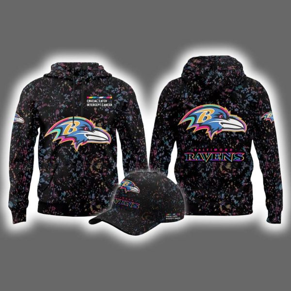 2025 Ravens Crucial Catch Intercept Cancer Hoodie Cap
