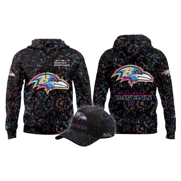 2025 Ravens Crucial Catch Intercept Cancer Hoodie Cap 2