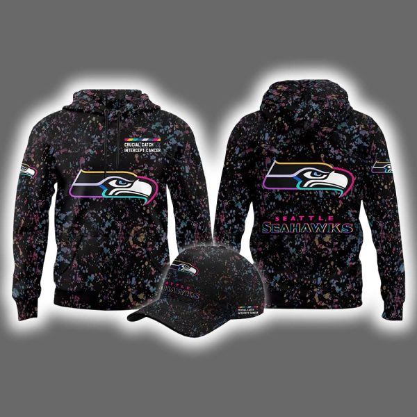 2025 Seahawks Crucial Catch Intercept Cancer Hoodie Cap