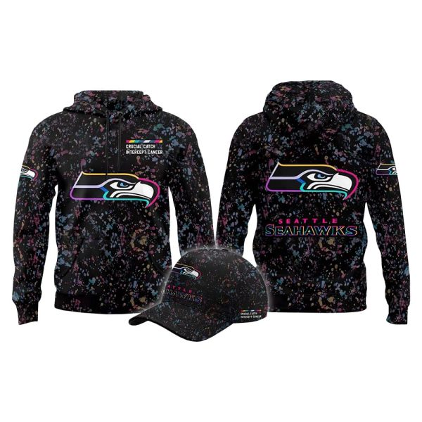 2025 Seahawks Crucial Catch Intercept Cancer Hoodie Cap 2
