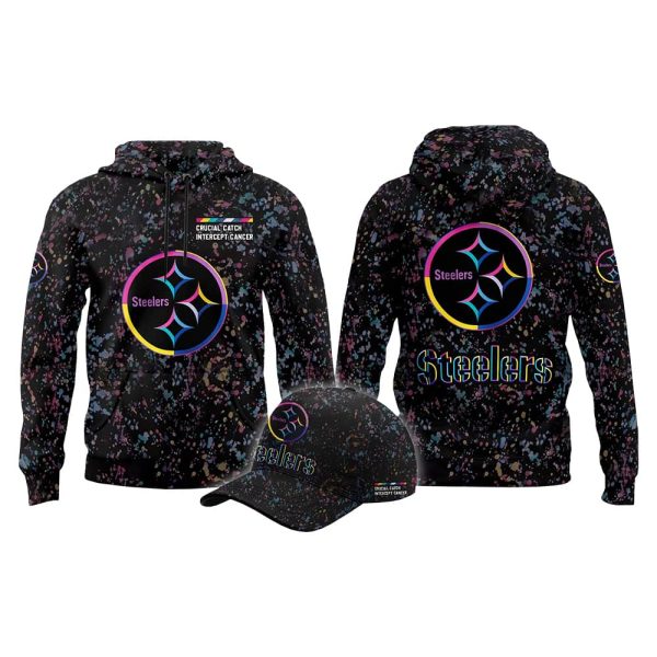 2025 Steelers Crucial Catch Intercept Cancer Hoodie Cap 2