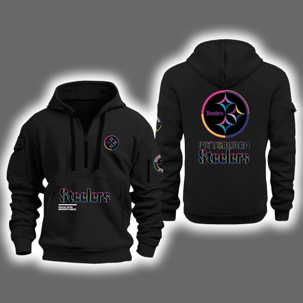 2025 Steelers Crucial Catch Intercept Cancer Quarter Zip Hoodie 1