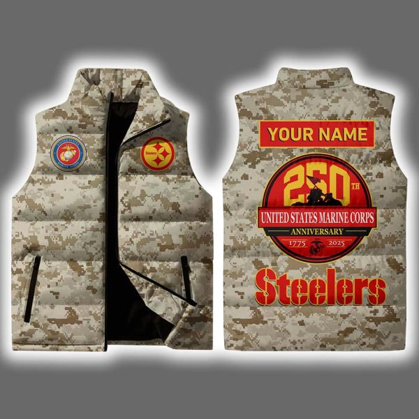 2025 Steelers USMC 250th Birthday Celebration Night Game Puffer Vest