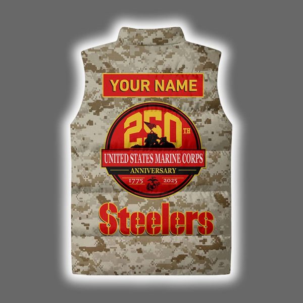 2025 Steelers USMC 250th Birthday Celebration Night Game Puffer Vest 3