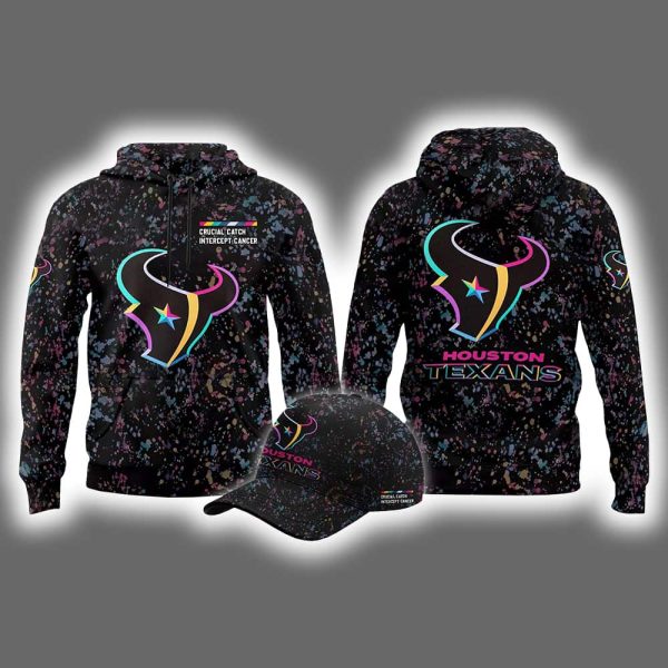 2025 Texans Crucial Catch Intercept Cancer Hoodie Cap