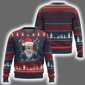 Santa Yo Ho Ho Skull Beard Sunglass Ugly Christmas Sweater