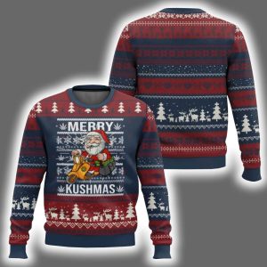 Merry Kushmas Santa Smoking Ugly Christmas Sweater 1