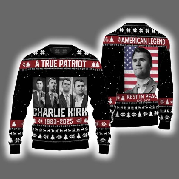 A True Patriot Charlie Kirk 1993 2025 Ugly Christmas Sweater