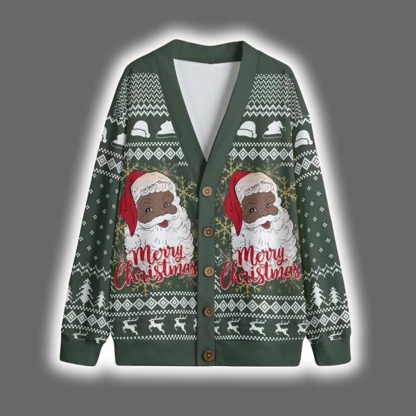 African American Santa Claus Christmas Cardigan