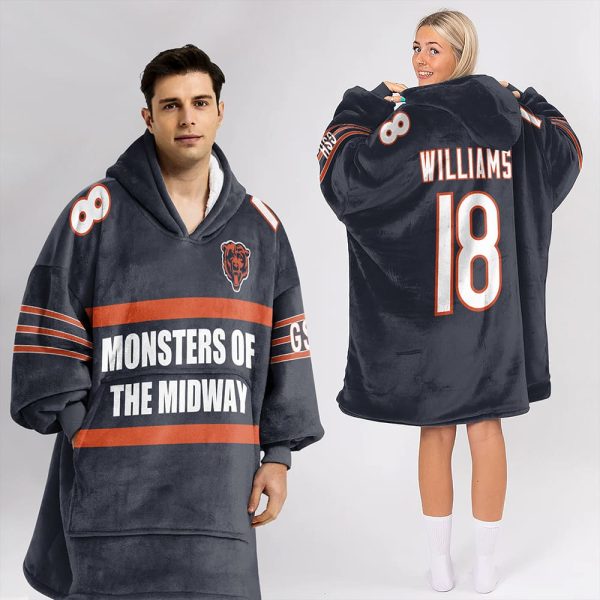 Bears Williams 18 Monsters Of The Midway Football Unisex Blanket Hoodie 2
