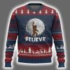 Believe Cool Full Moon Trees Sasquatch Xmas Lights Ugly Christmas Sweater 2