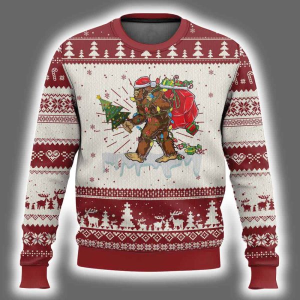 Bigfoot Christmas Tree Lights Ugly Christmas Sweater 2