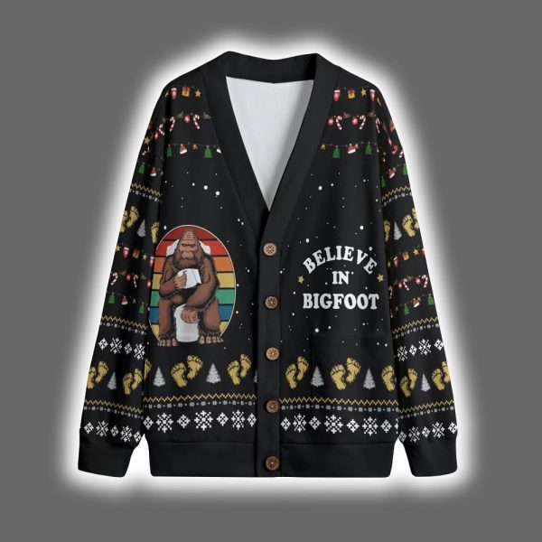 Bigfoot Toilet Believe In Christmas Cardigan
