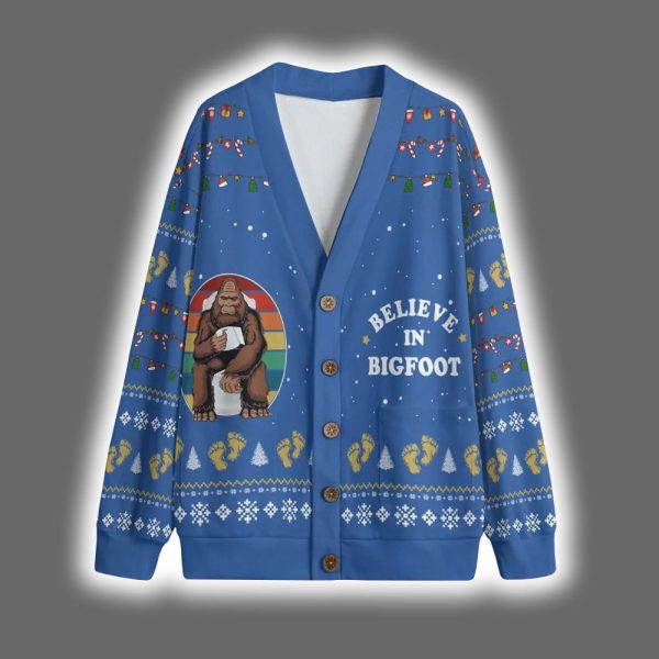 Bigfoot Toilet Believe In Christmas Cardigan 3 2