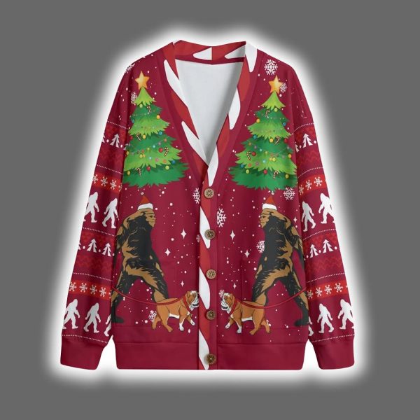 Bigfoot Walking Bulldog Christmas Cardigan 2