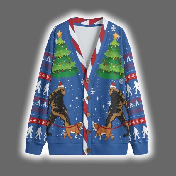 Bigfoot Walking Bulldog Christmas Cardigan 3