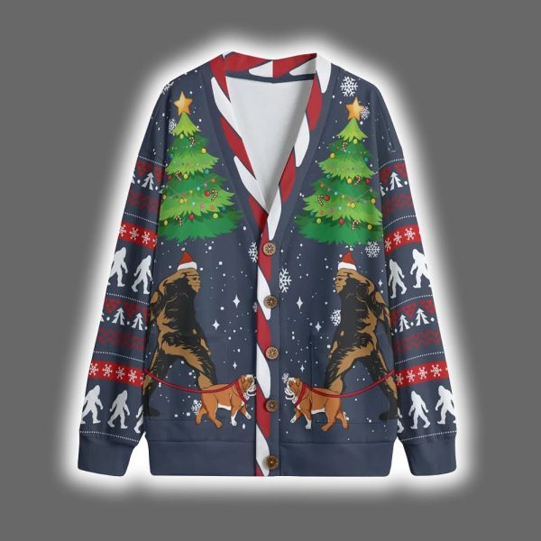 Bigfoot Walking Bulldog Christmas Cardigan 4