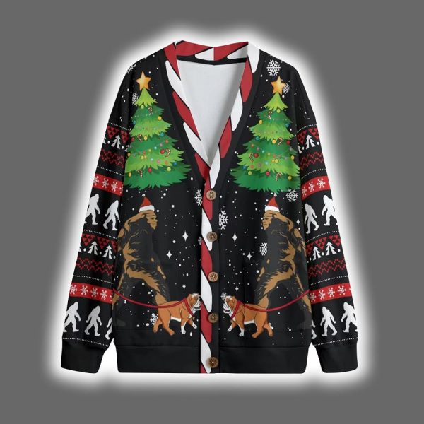 Bigfoot Walking Bulldog Christmas Cardigan 5