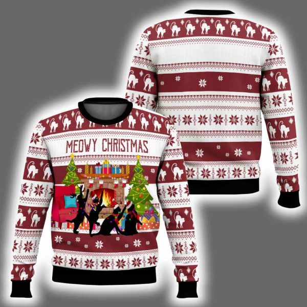 Black Cat Christmas Dancing Ugly Christmas Sweater