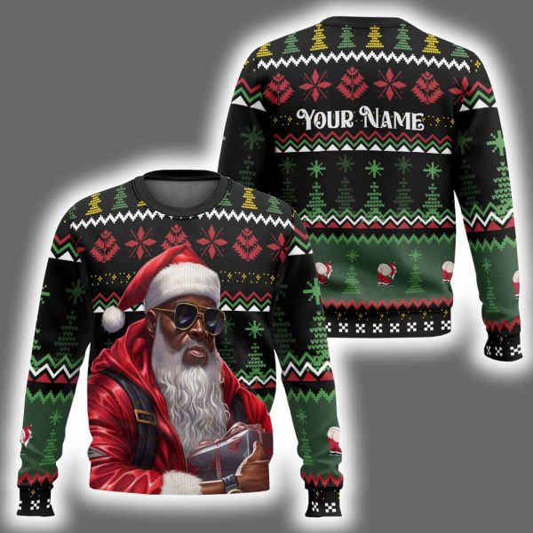 Black Gangster Santa Custom Ugly Christmas Sweater