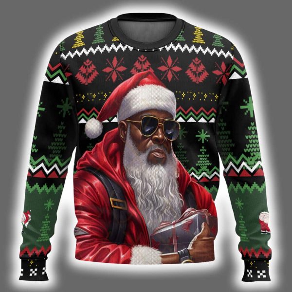 Black Gangsta Santa Custom Ugly Christmas Sweater 2