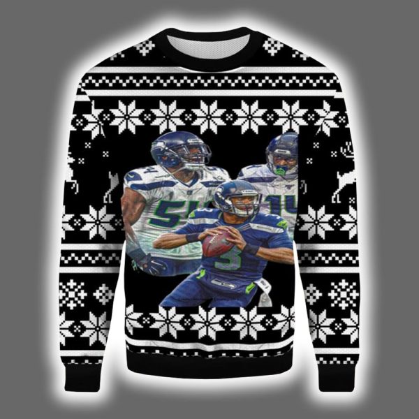 Bobby Wagner DK Metcalf Russell Wilson Ugly Christmas Sweater
