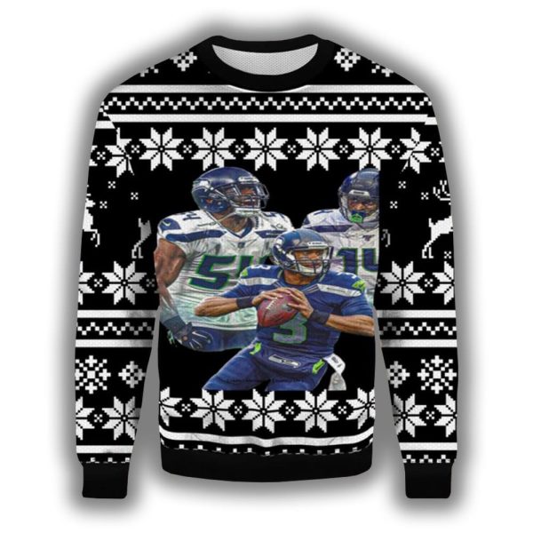 Bobby Wagner DK Metcalf Russell Wilson Ugly Christmas Sweater 2