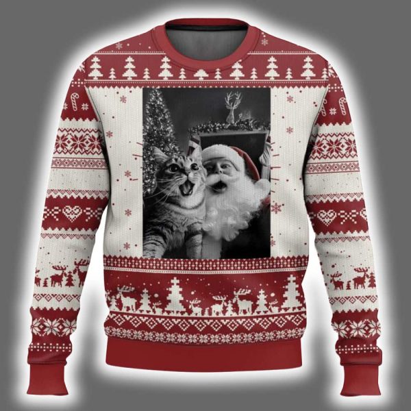 Cat Selfie With Santa Ugly Christmas Sweater 2