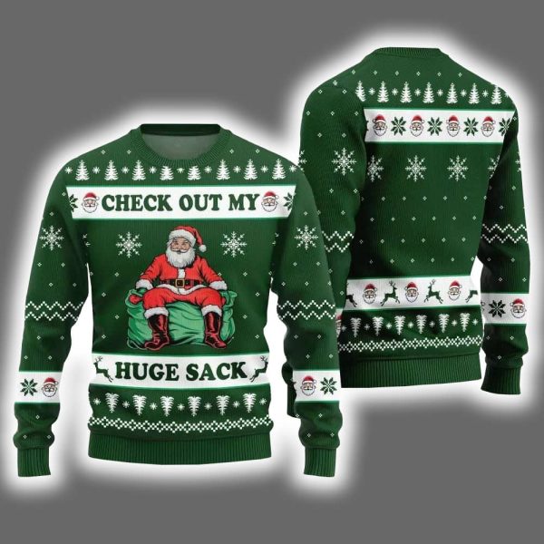 Check Out My Huge Sack Santa Ugly Christmas Sweater 3