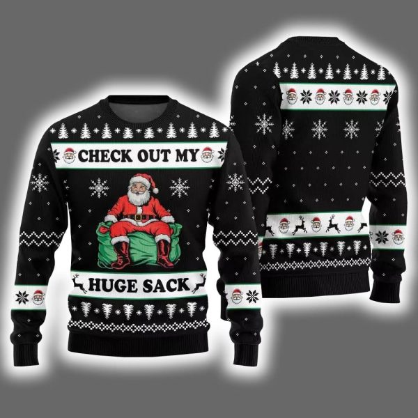 Check Out My Huge Sack Santa Ugly Christmas Sweater 4