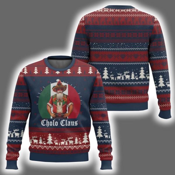 Cholo Claus Mexican Santa Sombrero Feliz Navidad Ugly Christmas Sweater