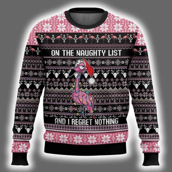 Christmas Flamingo On Naughty List Ugly Sweater 2