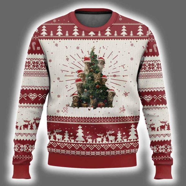 Christmas Tree Cat With Santa Hat Ugly Christmas Sweater 2