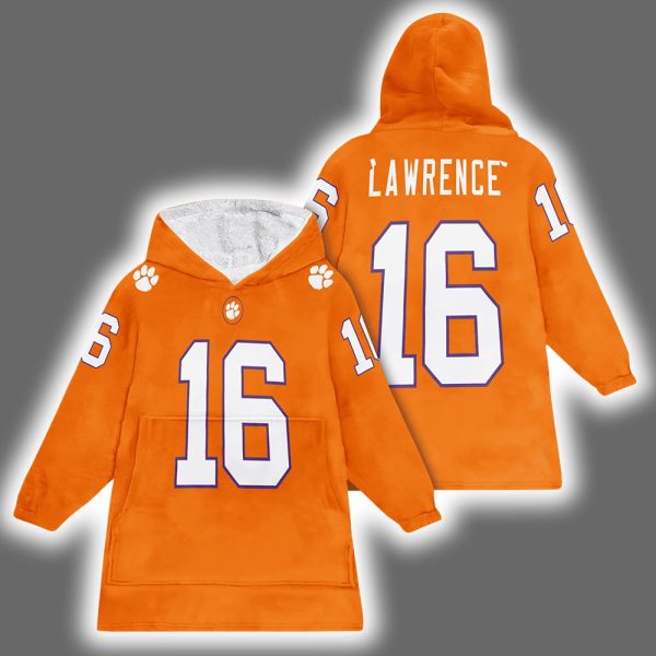 Clemson Trevor Lawrence 16 Football Unisex Blanket Hoodie
