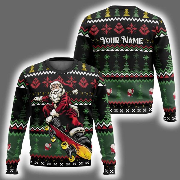 Cool Skateboard Santa Custom Ugly Christmas Sweater