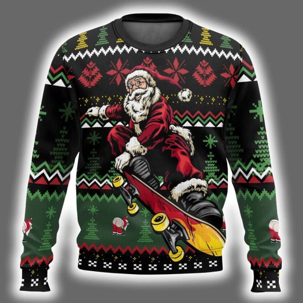 Cool Skateboard Santa Custom Ugly Christmas Sweater 2