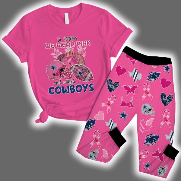 Cowboys In October We Wear Pink And Watch Pajama Set
