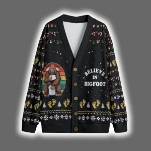 Bigfoot Toilet Believe In Christmas Cardigan