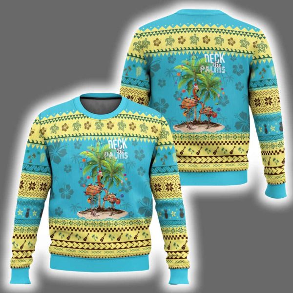 Deck The Palms Holiday Flamingo Beach Family Vacation In Hawaii Ugly Christmas Sweater
