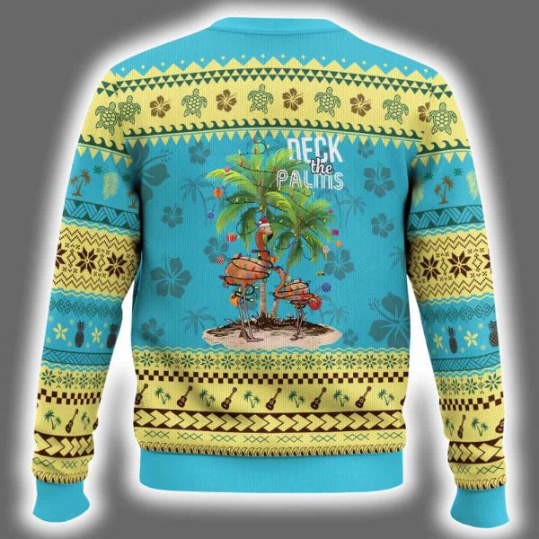 Deck The Palms Holiday Flamingo Beach Family Vacation In Hawaii Ugly Christmas Sweater 3